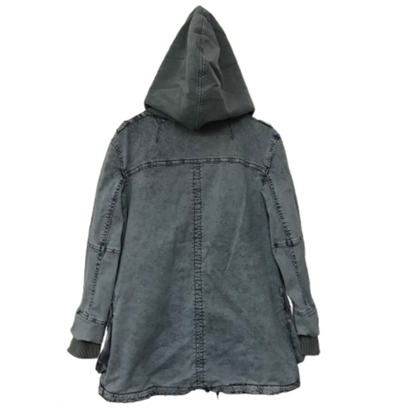 Free People Oversized Solid Knit Mixed Cargo Jacket Steel Blue Gray Rare HTF Y2K - Picture 5 of 14